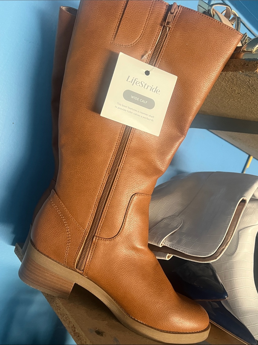 Life Stride Tall Wide-Calf Riding Boots in Cognac